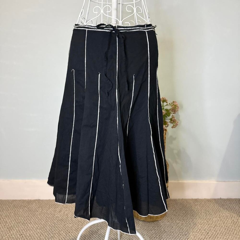 vintage 90s y2k black midi skirt with unique white stitching